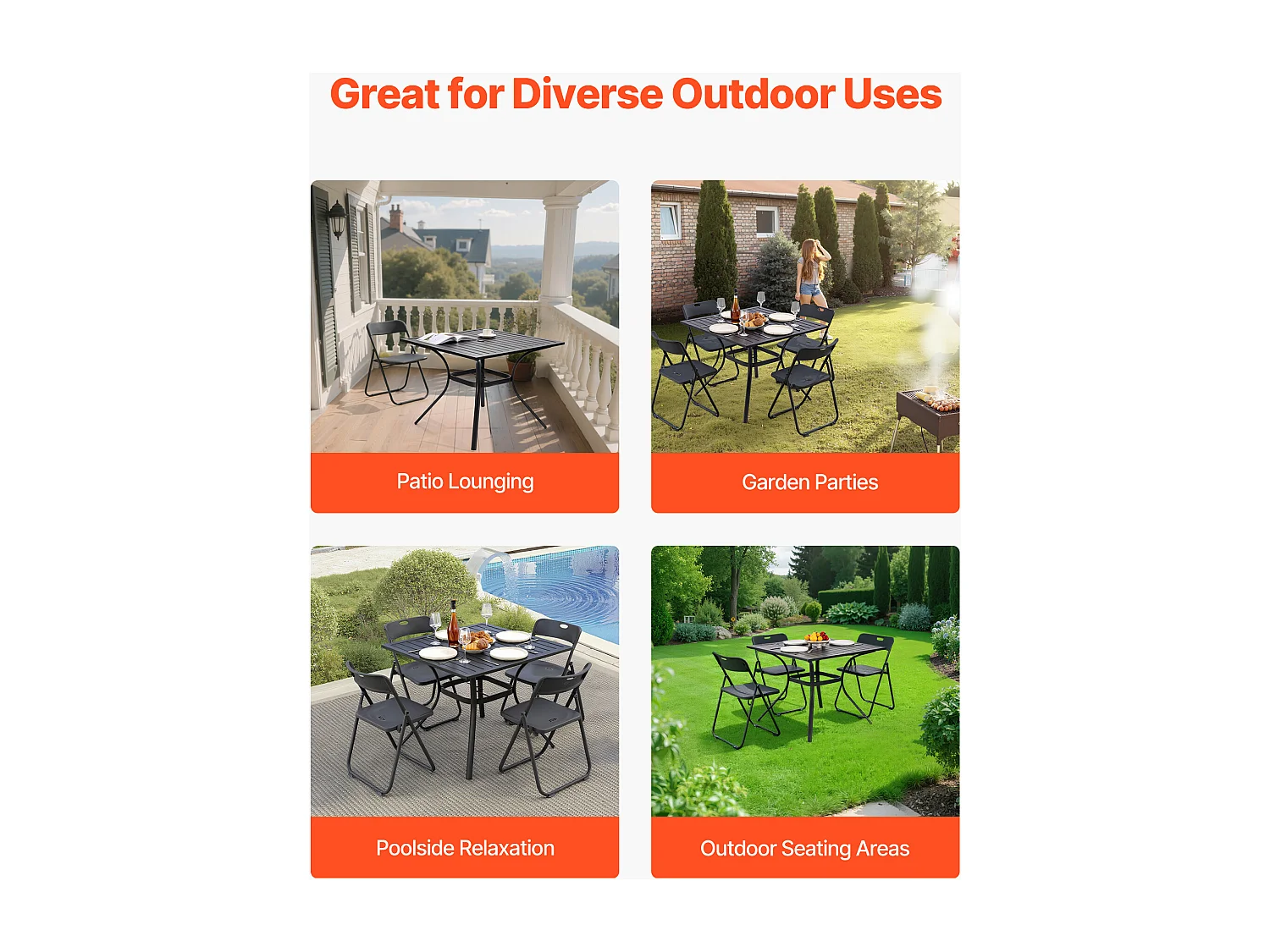 Table à Manger SucceBuy pour Patio Extérieur 94 cm, Table de Bistrot Carrée en Acier Et Métal pour 4 Personnes, avec Trou pour Parasol de 3.8 cm, Noir