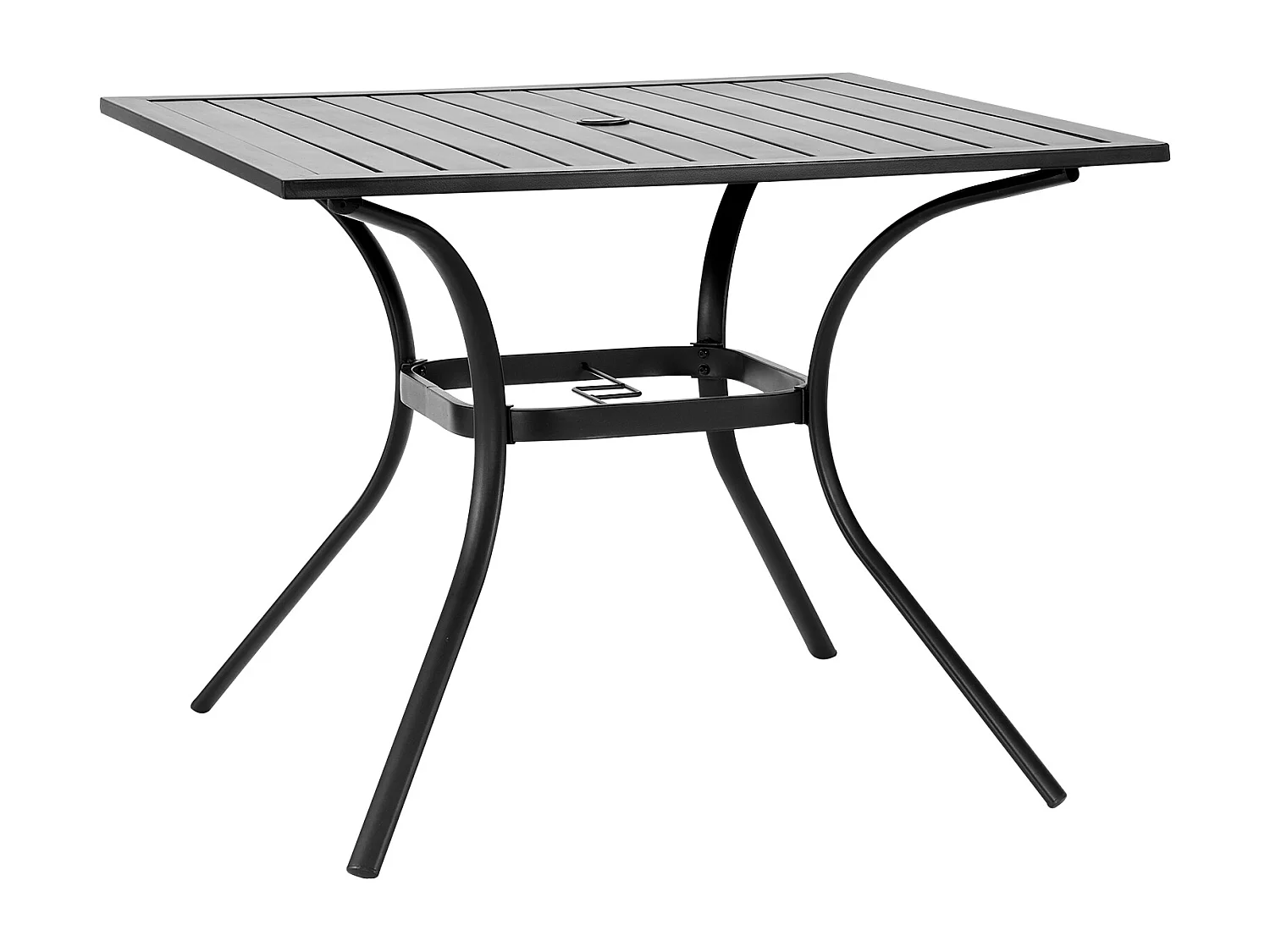 Table à Manger SucceBuy pour Patio Extérieur 94 cm, Table de Bistrot Carrée en Acier Et Métal pour 4 Personnes, avec Trou pour Parasol de 3.8 cm, Noir