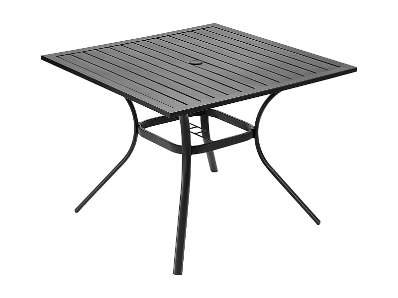 Stół do Jadalni SucceBuy na Taras Zewnętrzny 94 cm, Kwadratowy Stół Bistro ze Stali I Metalu dla 4 Osób, z Otworem na Parasol 3.8 cm, Czarny