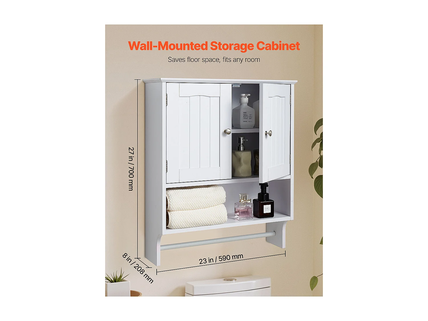 Armoire Murale de SucceBuy de Salle de Bain, 2 Portes et Étagère Réglable, Armoire à Pharmacie au-dessus des Toilettes, Meuble Suspendu, pour Buanderie