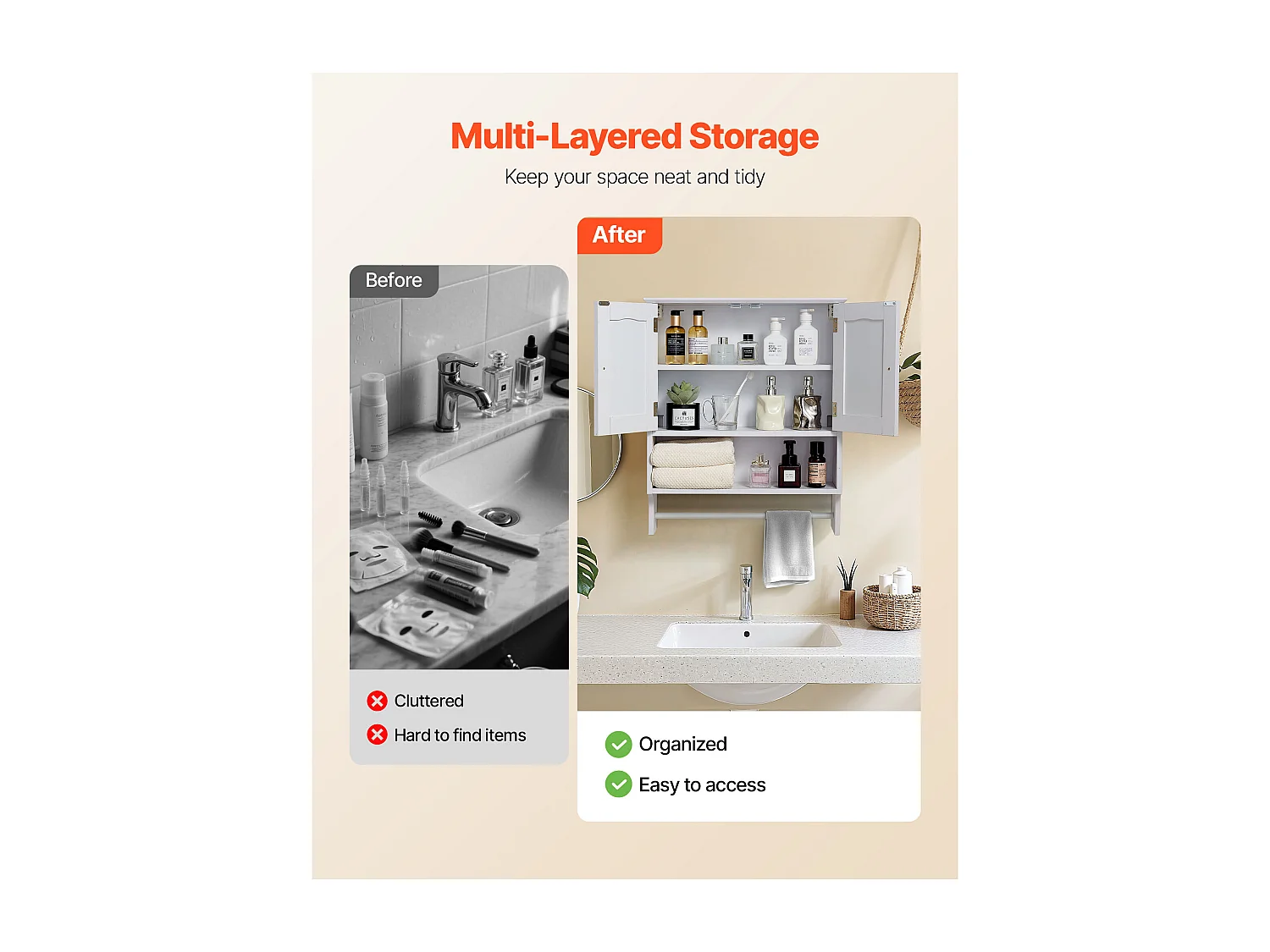 Armoire Murale de SucceBuy de Salle de Bain, 2 Portes et Étagère Réglable, Armoire à Pharmacie au-dessus des Toilettes, Meuble Suspendu, pour Buanderie