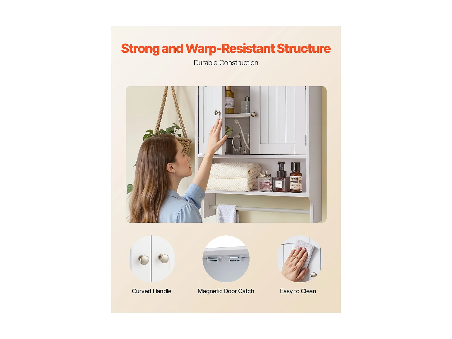 Armoire Murale de SucceBuy de Salle de Bain, 2 Portes et Étagère Réglable, Armoire à Pharmacie au-dessus des Toilettes, Meuble Suspendu, pour Buanderie