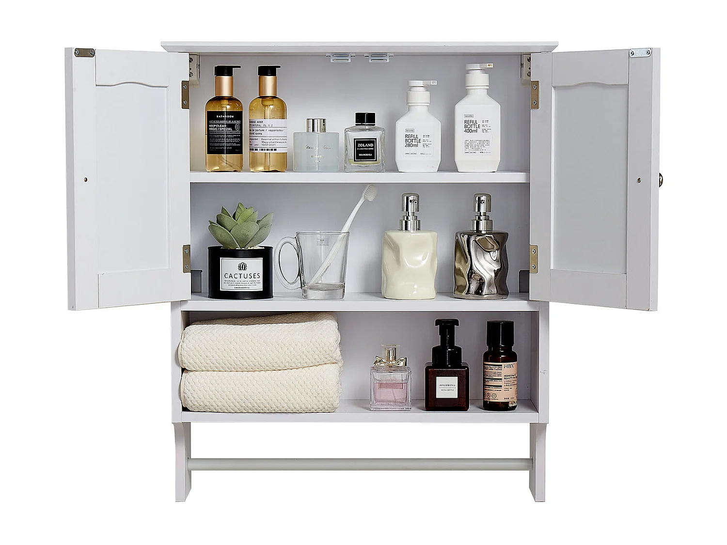 Armoire Murale de SucceBuy de Salle de Bain, 2 Portes et Étagère Réglable, Armoire à Pharmacie au-dessus des Toilettes, Meuble Suspendu, pour Buanderie