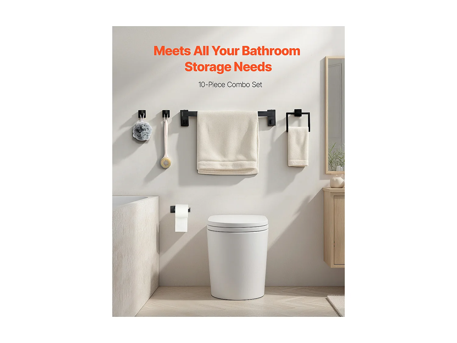 Acessórios de Banheiro SucceBuy 5PCs, Toalheiro de Parede de Aço Inoxidável 59,5 cm com Suporte de Toalha, 2 Ganchos para Roupão e Porta Papel Higiênico