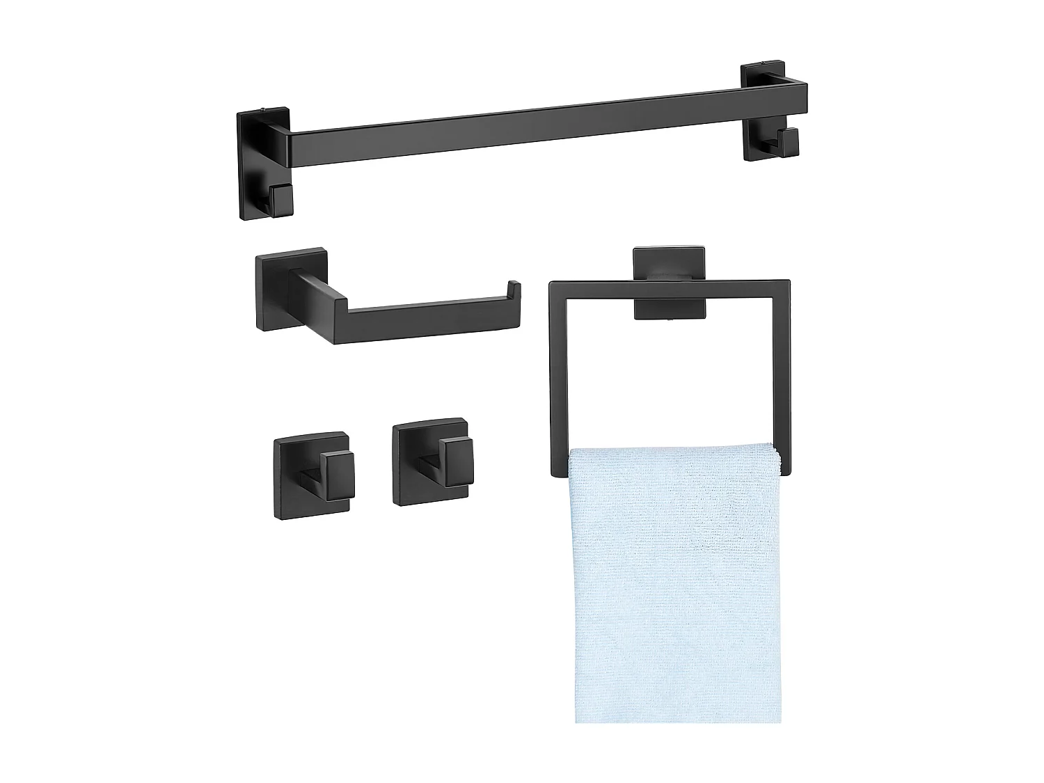 Acessórios de Banheiro SucceBuy 5PCs, Toalheiro de Parede de Aço Inoxidável 59,5 cm com Suporte de Toalha, 2 Ganchos para Roupão e Porta Papel Higiênico