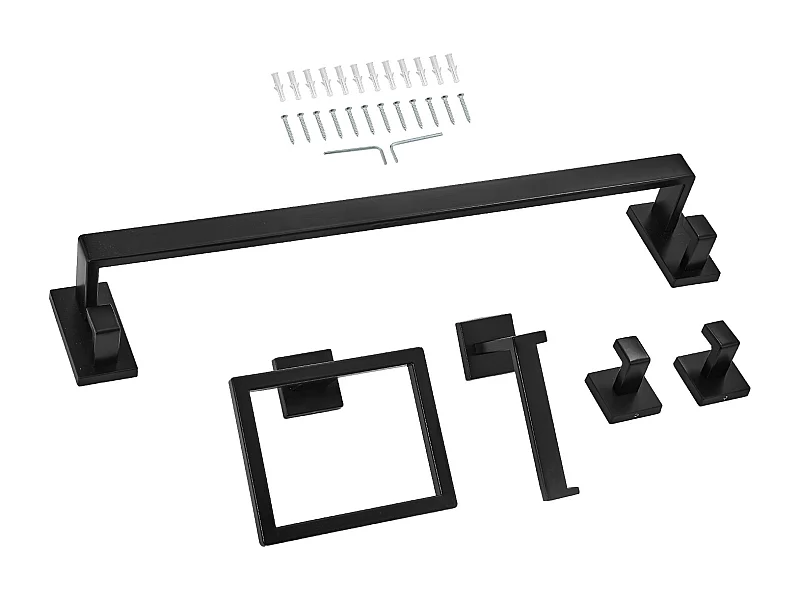 Acessórios de Banheiro SucceBuy 5PCs, Toalheiro de Parede de Aço Inoxidável 59,5 cm com Suporte de Toalha, 2 Ganchos para Roupão e Porta Papel Higiênico