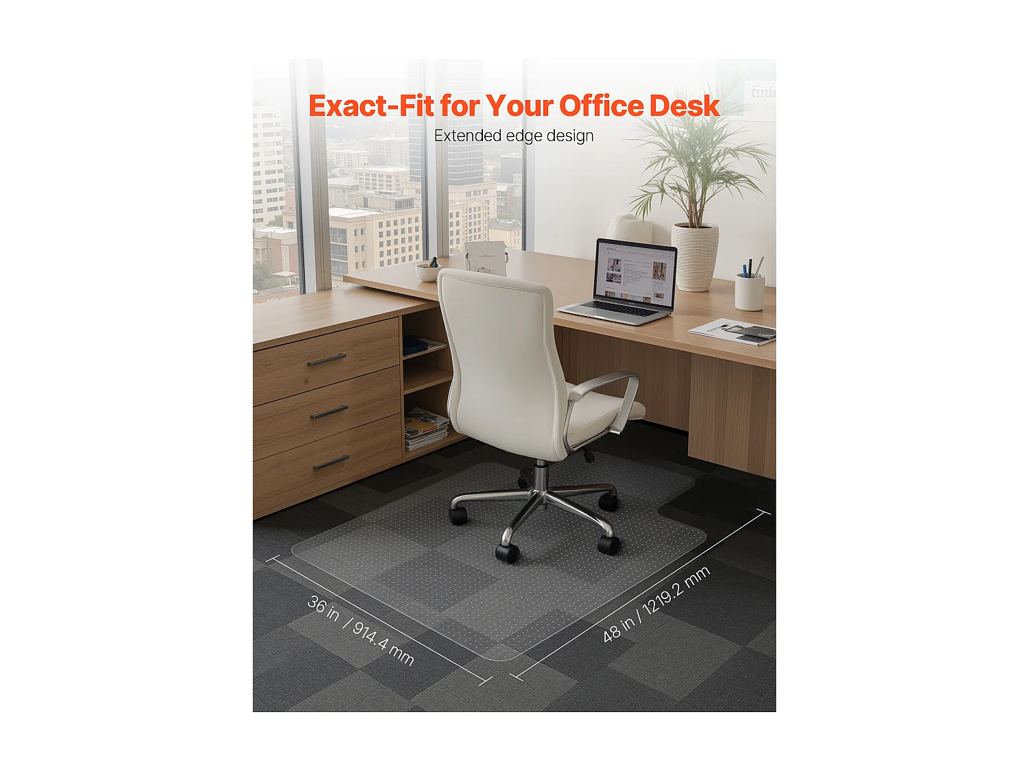 Tapis Chaise de Bureau SucceBuy avec Rebord de 121,9x91,4 cm, Tapis Protège-sol pour Moquettes à Poils Ras, Transparent, Antidérapant et Facile à Nettoyer
