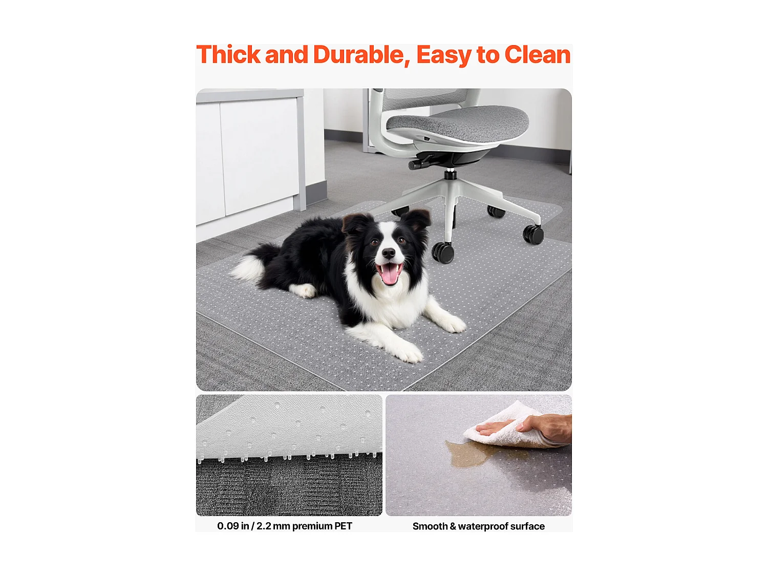 Tapis Chaise de Bureau SucceBuy avec Rebord de 121,9x91,4 cm, Tapis Protège-sol pour Moquettes à Poils Ras, Transparent, Antidérapant et Facile à Nettoyer