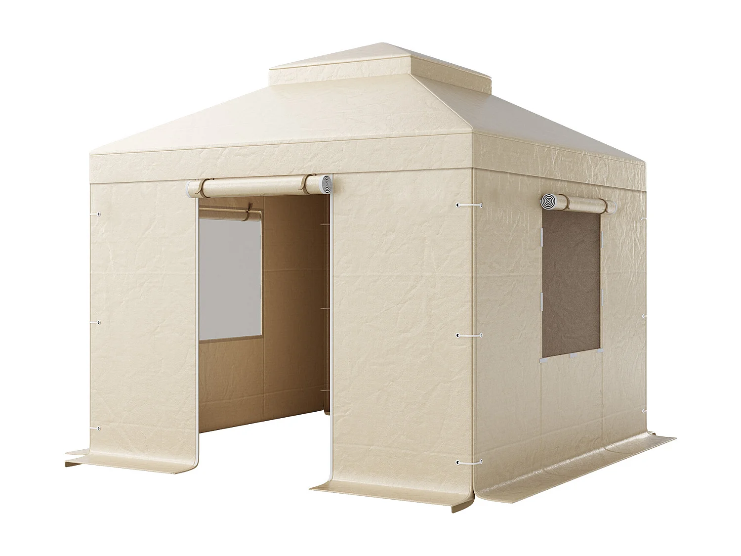 Housse de Gazebo Hiver SucceBuy, 3,05 x 3,05 m, Couverture de Gazebo à Toit Rigide Double, avec Parois Latérales, Fenêtres Maille, Matériau PE Haute Densité