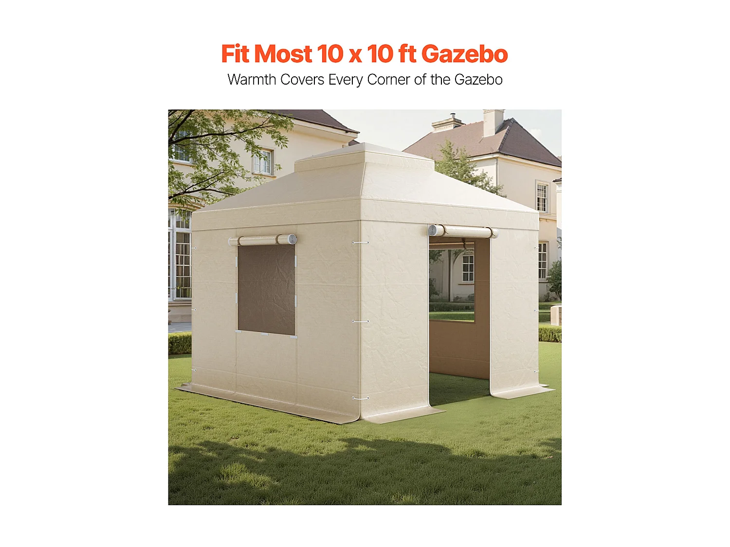 Housse de Gazebo Hiver SucceBuy, 3,05 x 3,05 m, Couverture de Gazebo à Toit Rigide Double, avec Parois Latérales, Fenêtres Maille, Matériau PE Haute Densité