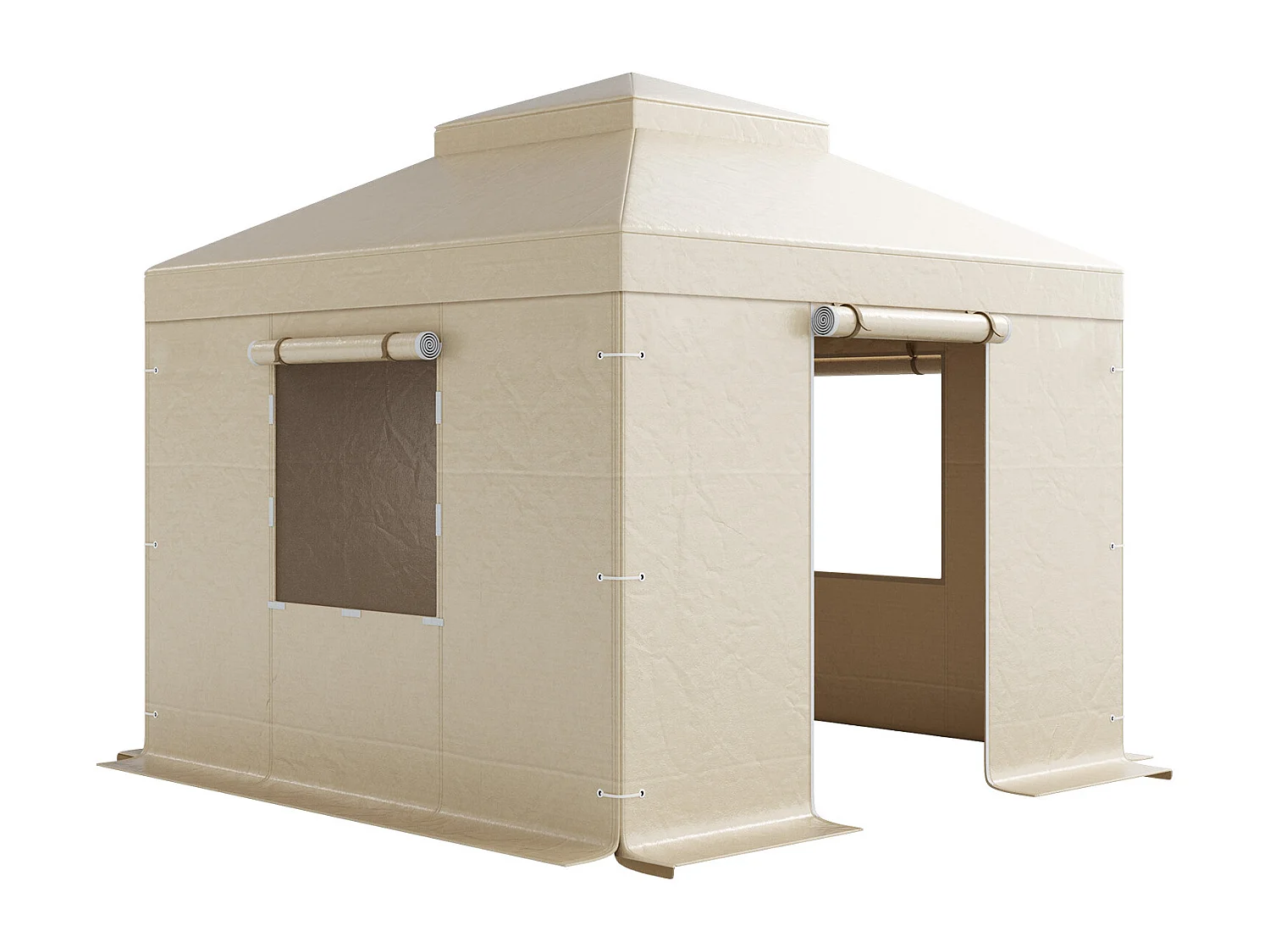 Housse de Gazebo Hiver SucceBuy, 3,05 x 3,05 m, Couverture de Gazebo à Toit Rigide Double, avec Parois Latérales, Fenêtres Maille, Matériau PE Haute Densité