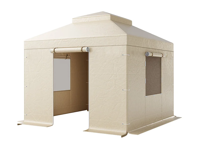 Housse de Gazebo Hiver SucceBuy, 3,05 x 3,05 m, Couverture de Gazebo à Toit Rigide Double, avec Parois Latérales, Fenêtres Maille, Matériau PE Haute Densité