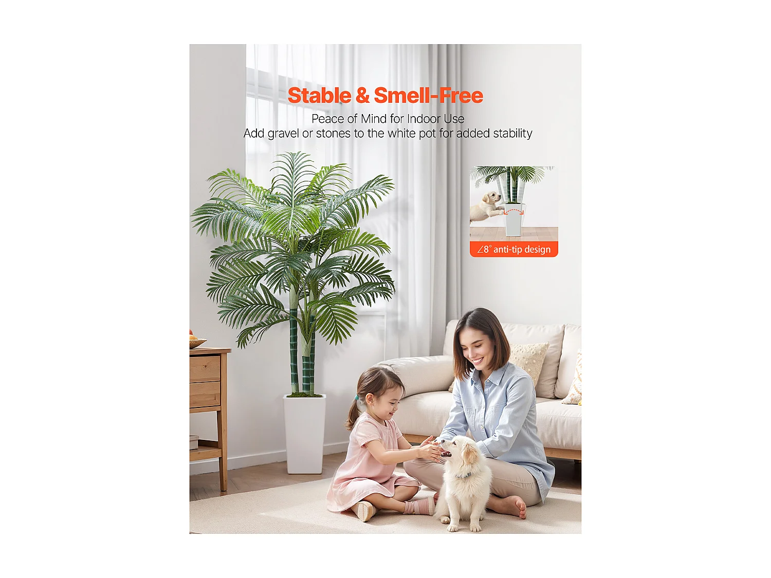 Palma Artificiale Areca SucceBuy, 1,8 m, Pianta Artificiale Tropicale in Vaso Bianco, Falso Albero Tropicale Palma Areca Tronco Spesso,per Decorazione