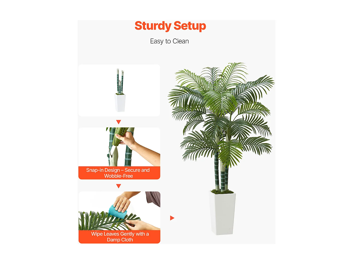 Palma Artificiale Areca SucceBuy, 1,8 m, Pianta Artificiale Tropicale in Vaso Bianco, Falso Albero Tropicale Palma Areca Tronco Spesso,per Decorazione