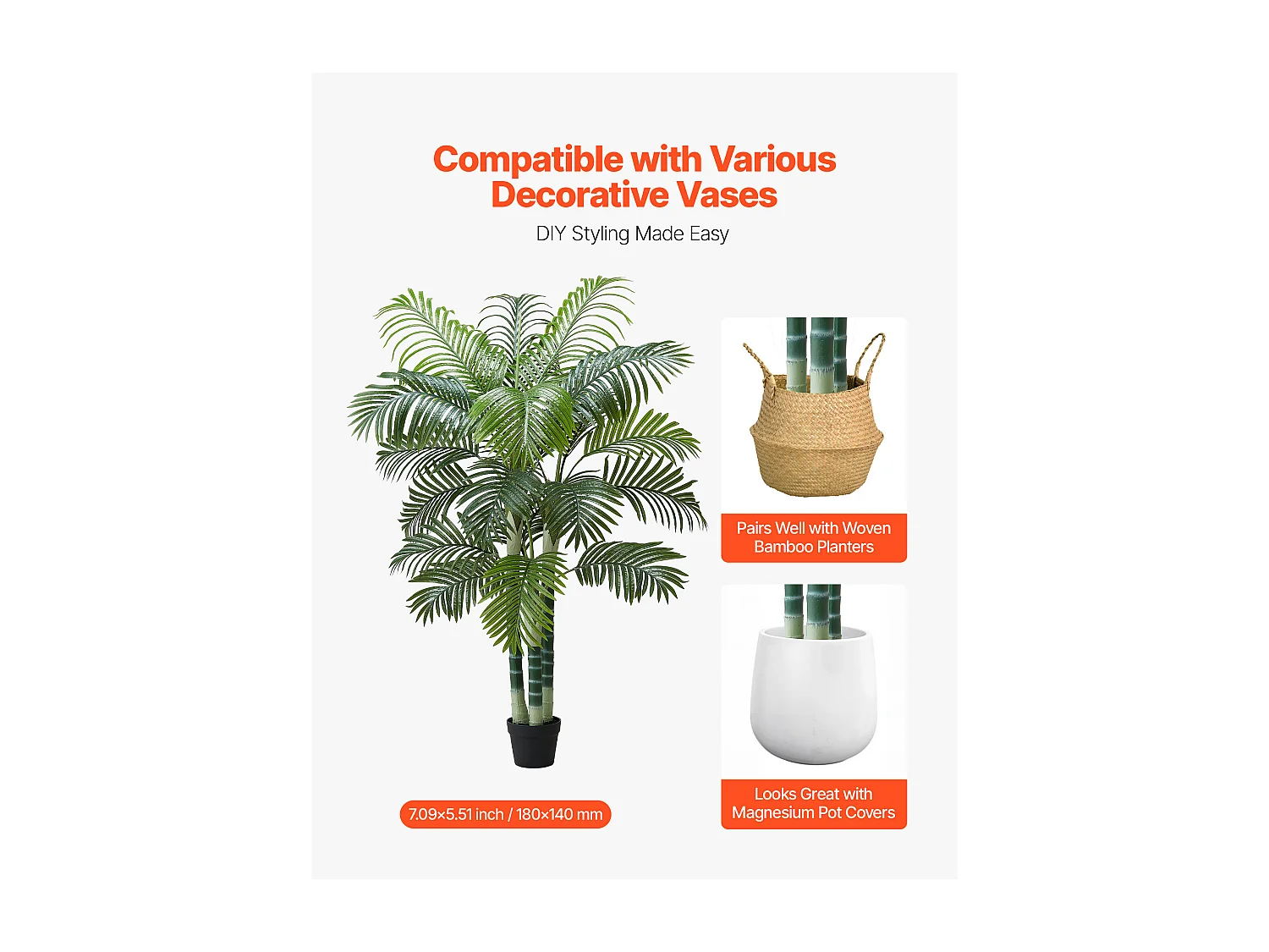 Palma Artificiale Areca SucceBuy, 1,8 m, Pianta Artificiale Tropicale in Vaso Bianco, Falso Albero Tropicale Palma Areca Tronco Spesso,per Decorazione