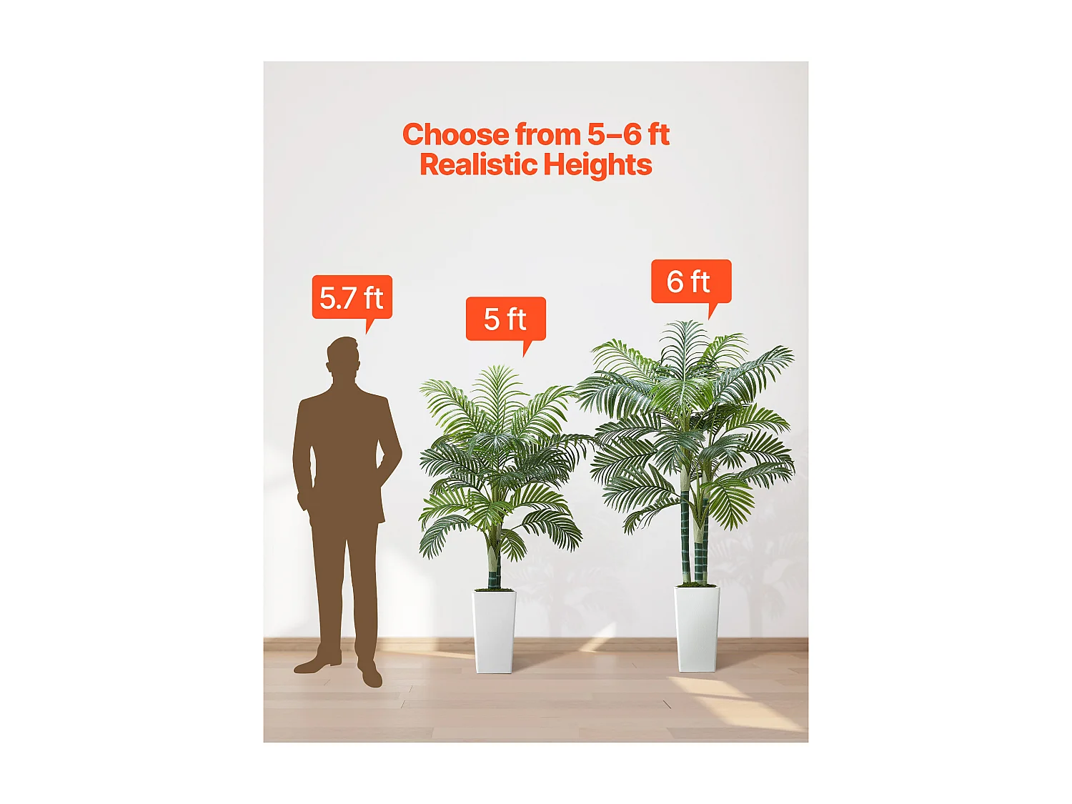 Palma Artificiale Areca SucceBuy, 1,8 m, Pianta Artificiale Tropicale in Vaso Bianco, Falso Albero Tropicale Palma Areca Tronco Spesso,per Decorazione