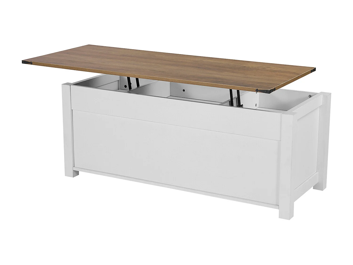 Table Basse SucceBuy à Plateau Relevable Rectangulaire, 120 x 50 x 48 cm, Table de Salon avec Porte de Grange et Compartiment de Rangement Dissimulé