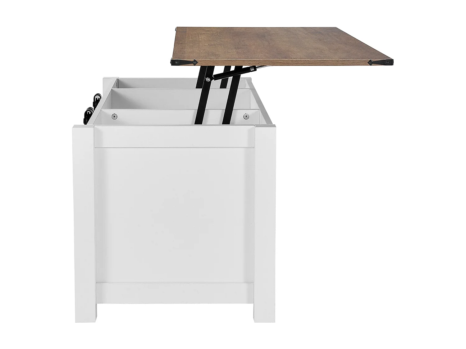 Table Basse SucceBuy à Plateau Relevable Rectangulaire, 120 x 50 x 48 cm, Table de Salon avec Porte de Grange et Compartiment de Rangement Dissimulé