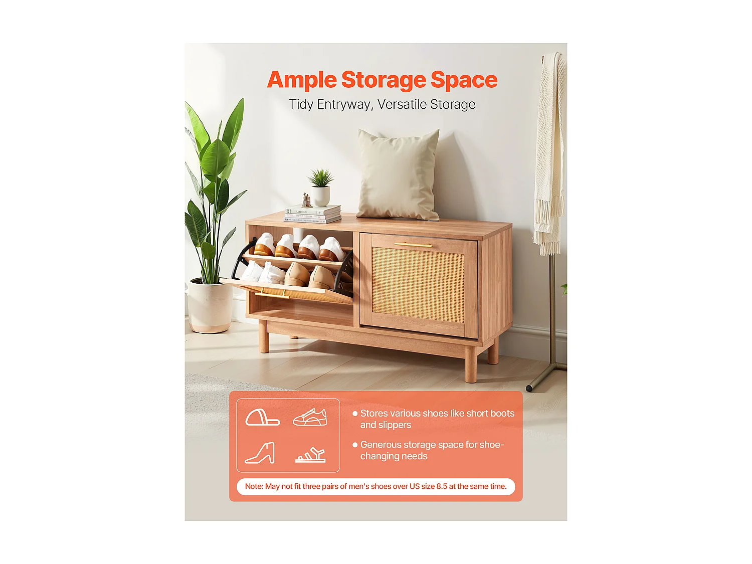 Banc à Chaussures d'Entrée SucceBuy, 100x30x53 cm, Banc Rangement avec 2 Tiroirs Rabattables, Support Rangement pour Chaussures 136 kg, 4 Compartiments