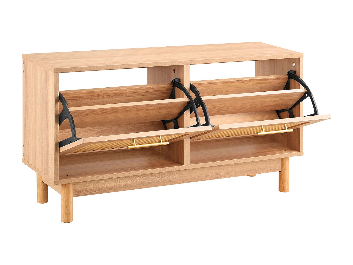 Banc à Chaussures d'Entrée SucceBuy, 100x30x53 cm, Banc Rangement avec 2 Tiroirs Rabattables, Support Rangement pour Chaussures 136 kg, 4 Compartiments