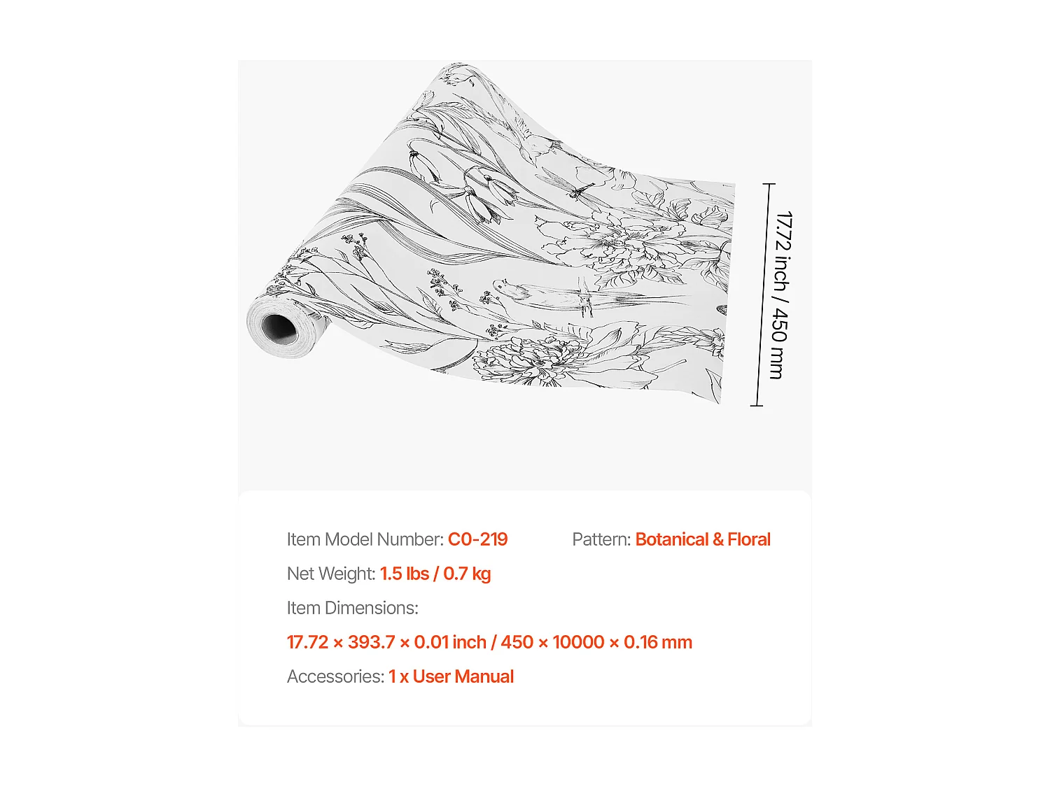 Papel Pintado Adhesivo de Pared SucceBuy, 45 cm x 10 m, Rollo Papel Pintado Autoadhesivo Vinilo, Motif Floral Botánico Blanco, Impermeable