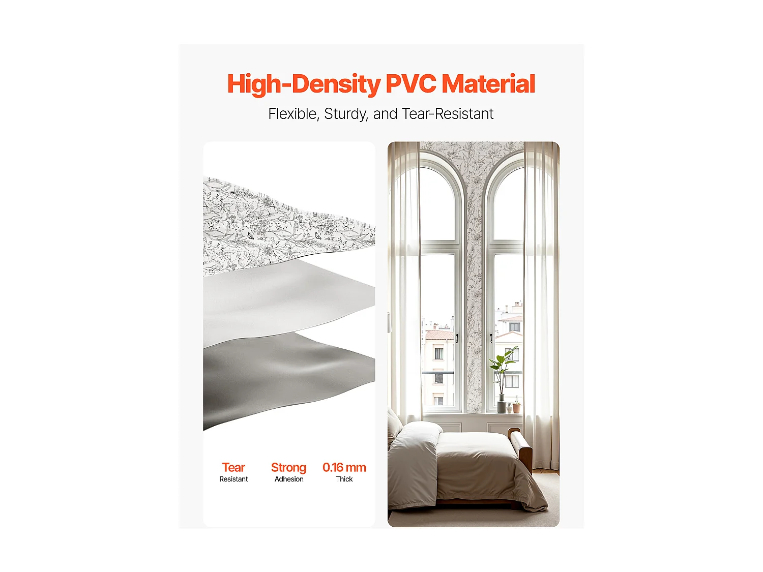 Papel Pintado Adhesivo de Pared SucceBuy, 45 cm x 10 m, Rollo Papel Pintado Autoadhesivo Vinilo, Motif Floral Botánico Blanco, Impermeable