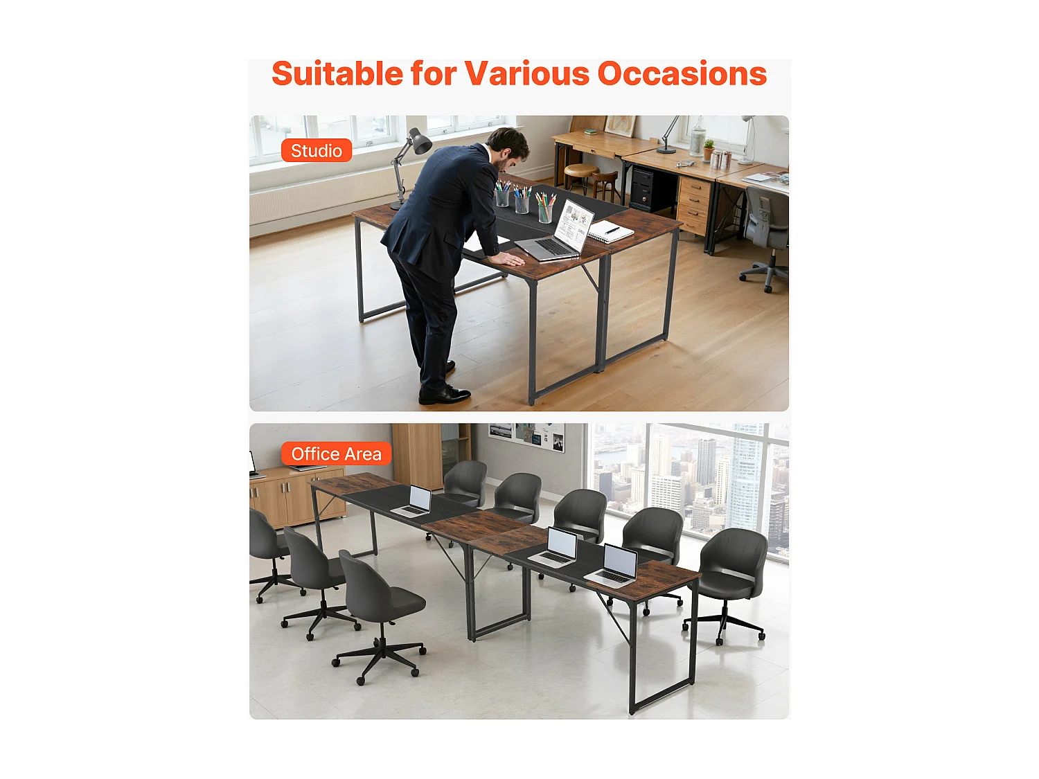 Computerbureau SucceBuy 160 x 60 x 75 cm, Bureau voor Computer van Hout met Metalen Frame, Eenvoudige en Moderne Studietafel, Rustiek Bruin