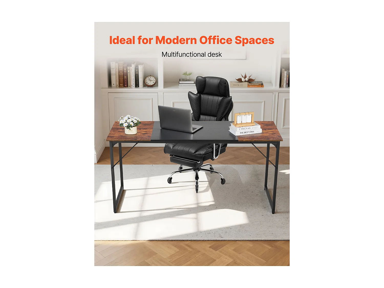 Computerbureau SucceBuy 160 x 60 x 75 cm, Bureau voor Computer van Hout met Metalen Frame, Eenvoudige en Moderne Studietafel, Rustiek Bruin