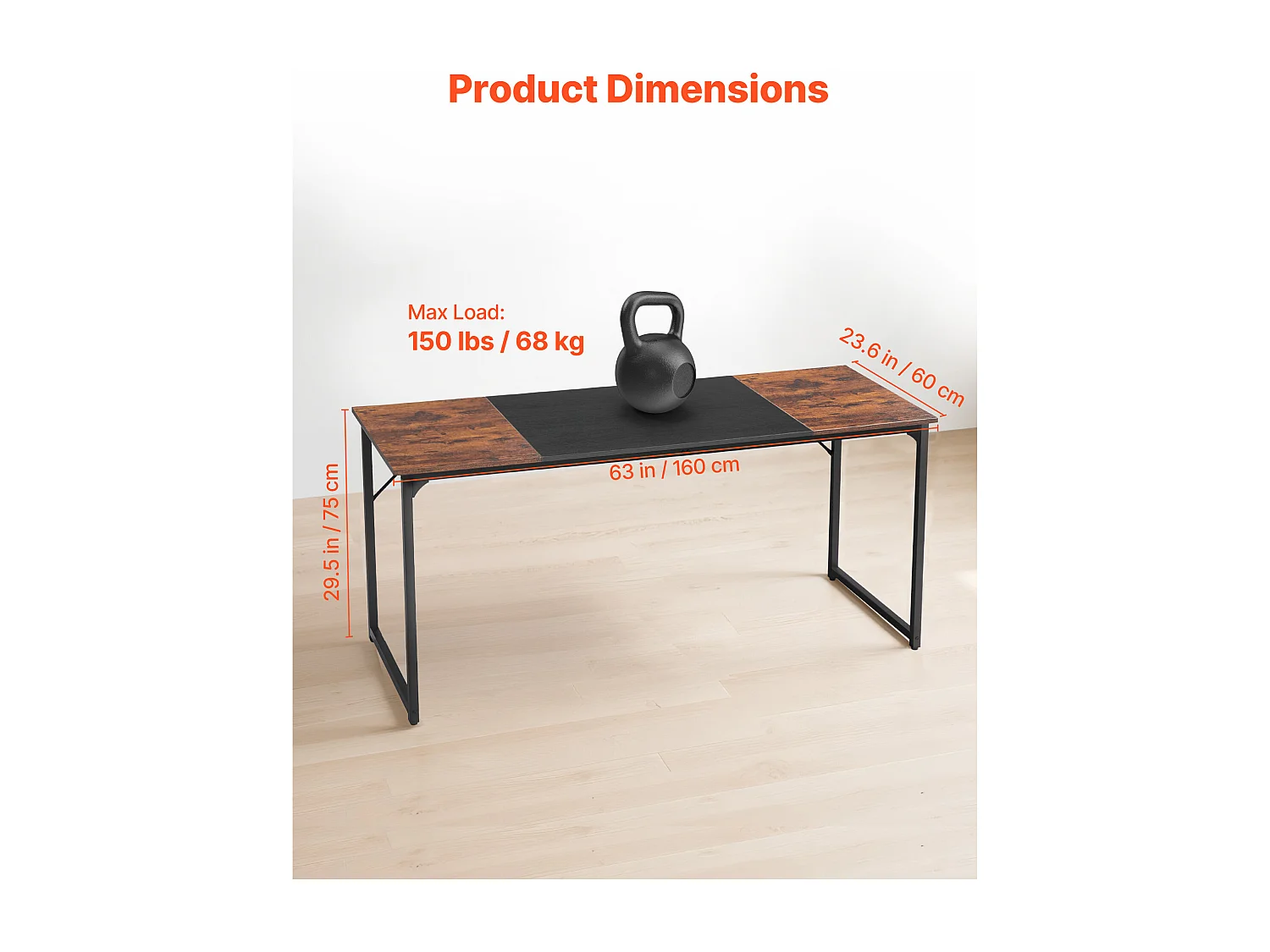 Computerbureau SucceBuy 160 x 60 x 75 cm, Bureau voor Computer van Hout met Metalen Frame, Eenvoudige en Moderne Studietafel, Rustiek Bruin