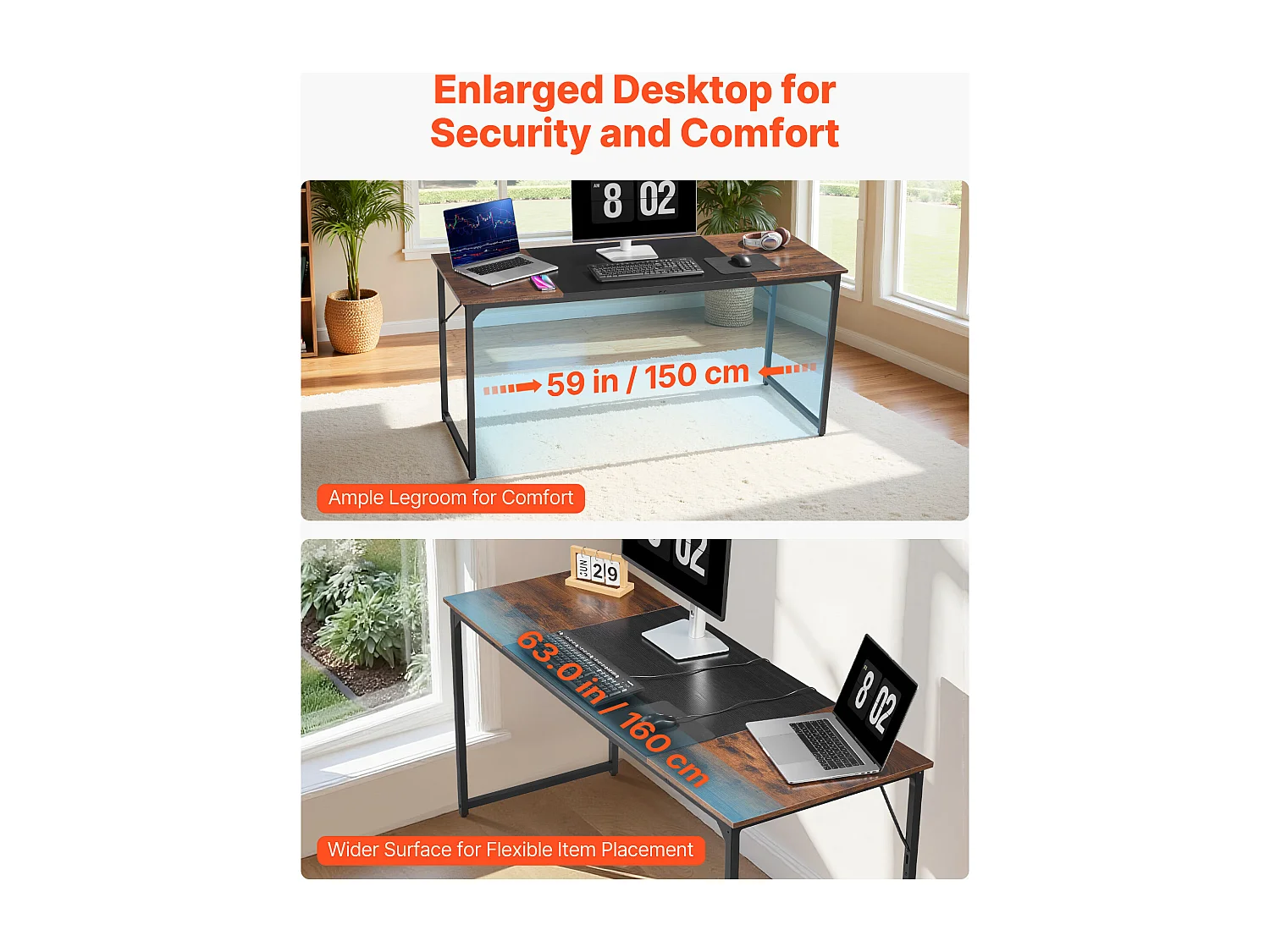 Computerbureau SucceBuy 160 x 60 x 75 cm, Bureau voor Computer van Hout met Metalen Frame, Eenvoudige en Moderne Studietafel, Rustiek Bruin