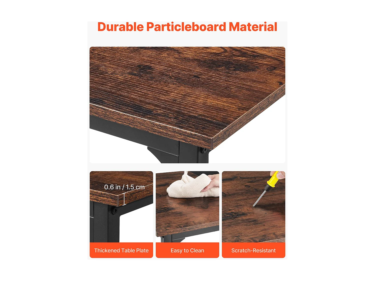 Computerbureau SucceBuy 160 x 60 x 75 cm, Bureau voor Computer van Hout met Metalen Frame, Eenvoudige en Moderne Studietafel, Rustiek Bruin