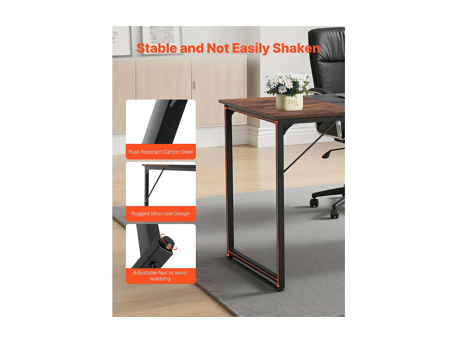 Computerbureau SucceBuy 160 x 60 x 75 cm, Bureau voor Computer van Hout met Metalen Frame, Eenvoudige en Moderne Studietafel, Rustiek Bruin