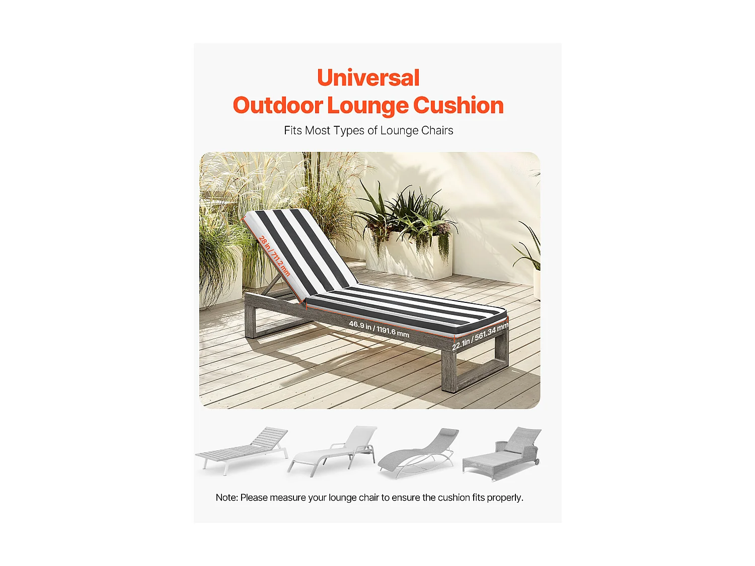 Coussin de Bain de Soleil SucceBuy, 189 x 56 cm, Coussin de Chaise Longue de Jardin, Lot de 2, Imperméable Épais Résistant à Décoloration, avec Attaches