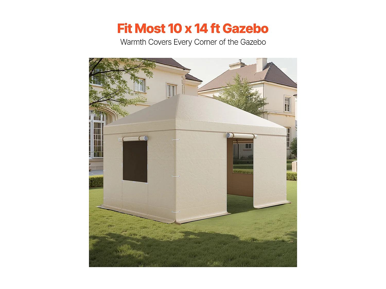 Capa de Gazebo Inverno SucceBuy, 3,1x4,4 m, Cobertura para Gazebo com Teto Rígido Todas as Estações, com Paredes Laterais, Janelas de Rede