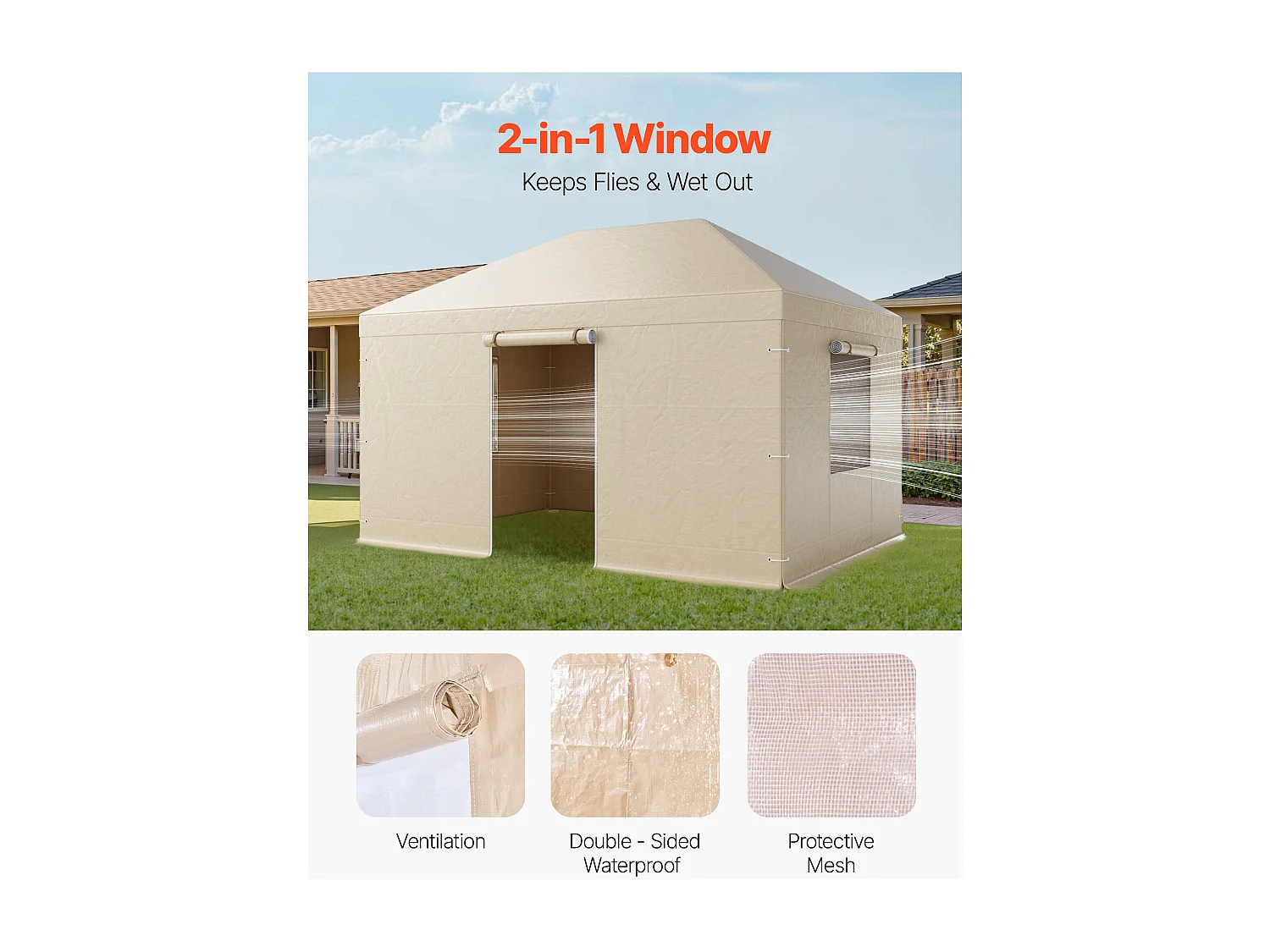 Capa de Gazebo Inverno SucceBuy, 3,1x4,4 m, Cobertura para Gazebo com Teto Rígido Todas as Estações, com Paredes Laterais, Janelas de Rede