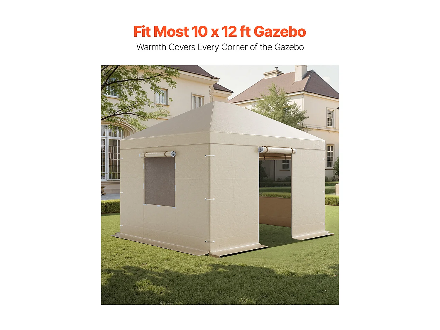 Housse de Gazebo Hiver SucceBuy, 3,1x3,7 m, Couverture de Gazebo Toit Rigide Toutes Saisons, avec Parois Latérales, Fenêtres Maille, Matériau PE Haute Densité