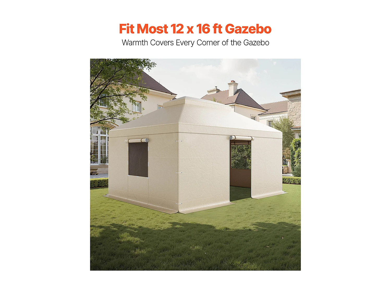 Housse de Gazebo Hiver SucceBuy, 3,66 x 4,9 m, Couverture de Gazebo à Toit Rigide Double, avec Parois Latérales, Fenêtres Maille, Matériau PE Haute Densité