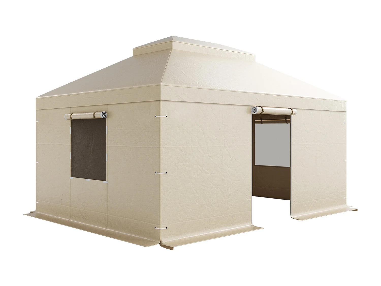 Housse de Gazebo Hiver SucceBuy, 3,66 x 4,9 m, Couverture de Gazebo à Toit Rigide Double, avec Parois Latérales, Fenêtres Maille, Matériau PE Haute Densité