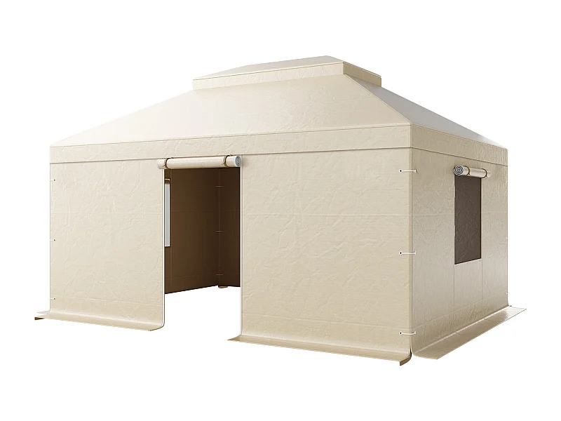 Gazebo Winterhoes SucceBuy, 3,66 x 4,9 m, Afdekking voor Gazebo met Dubbele Stijve Dak, met Zijwanden, Gaasramen, Materiaal PE Hoge Dichtheid