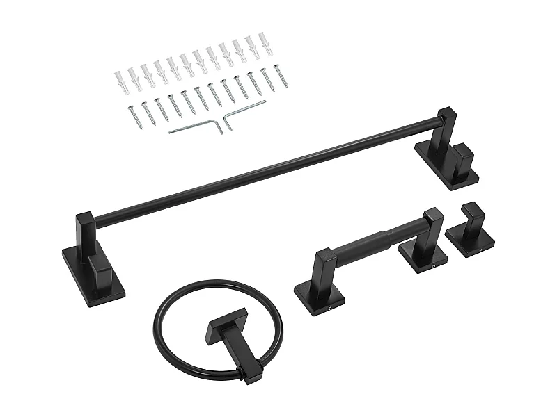 Accessoires de Salle de Bain SucceBuy 4PCs, Porte-Serviettes Mural en Inox 59,5 cm avec Anneau Porte-Serviette, Crochet pour Peignoir et Porte-Papier Toilette