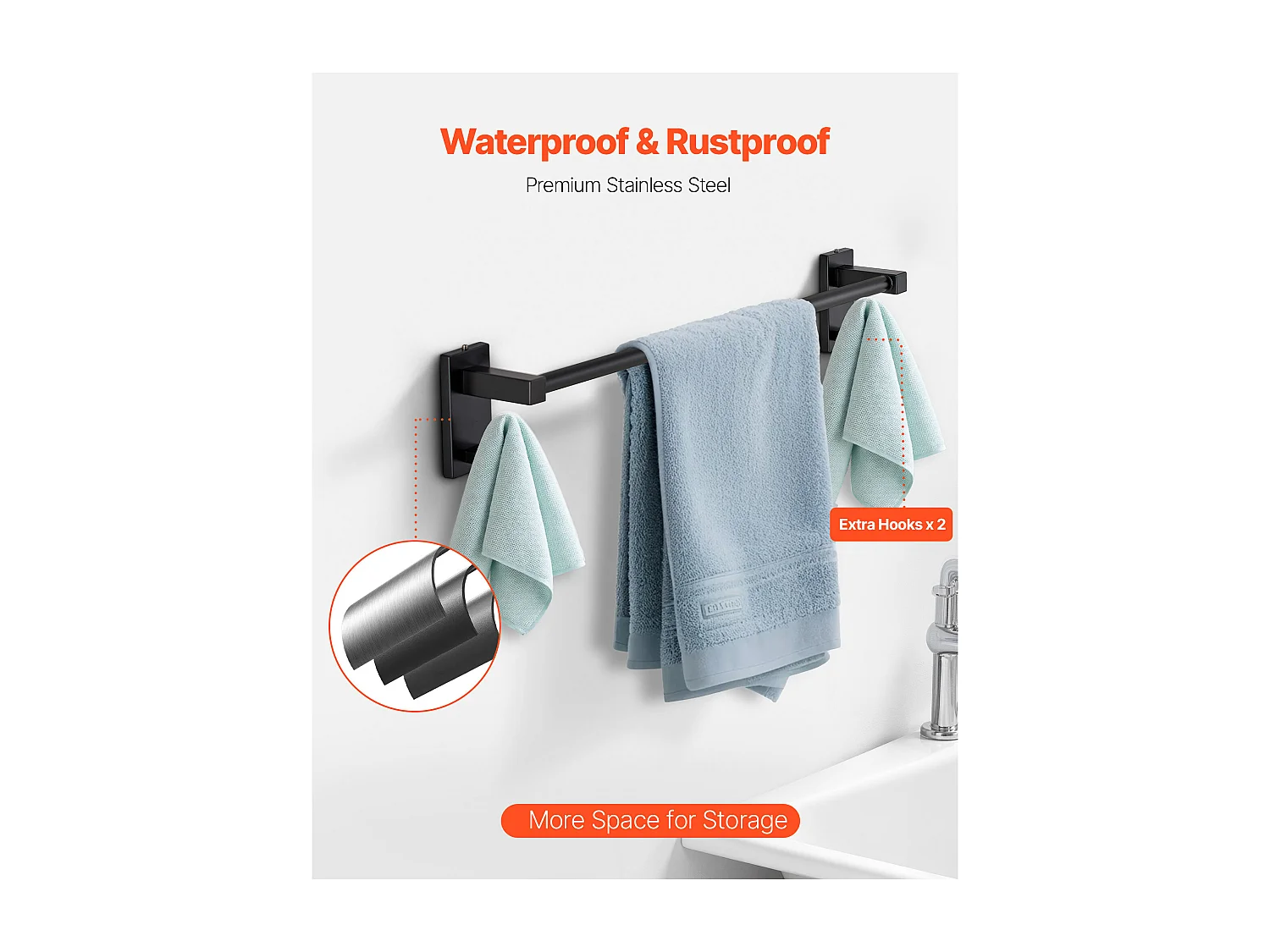 Accessoires de Salle de Bain SucceBuy 4PCs, Porte-Serviettes Mural en Inox 59,5 cm avec Anneau Porte-Serviette, Crochet pour Peignoir et Porte-Papier Toilette