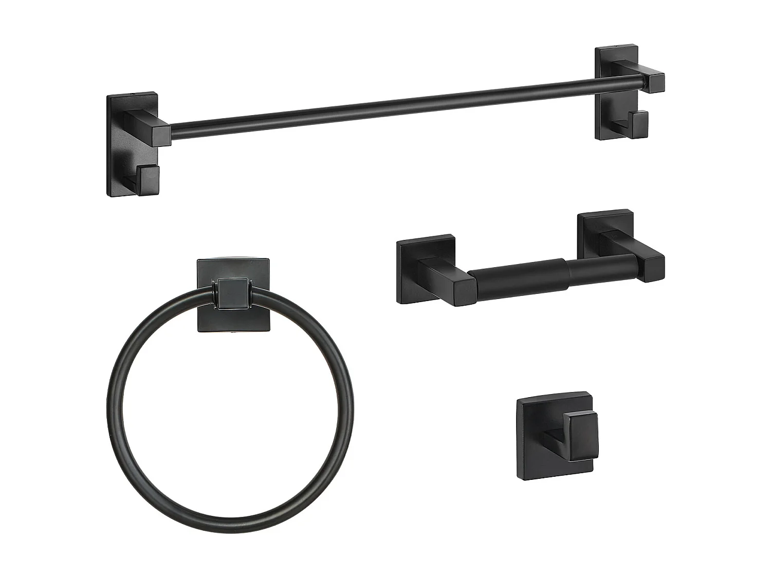 Accessoires de Salle de Bain SucceBuy 4PCs, Porte-Serviettes Mural en Inox 59,5 cm avec Anneau Porte-Serviette, Crochet pour Peignoir et Porte-Papier Toilette