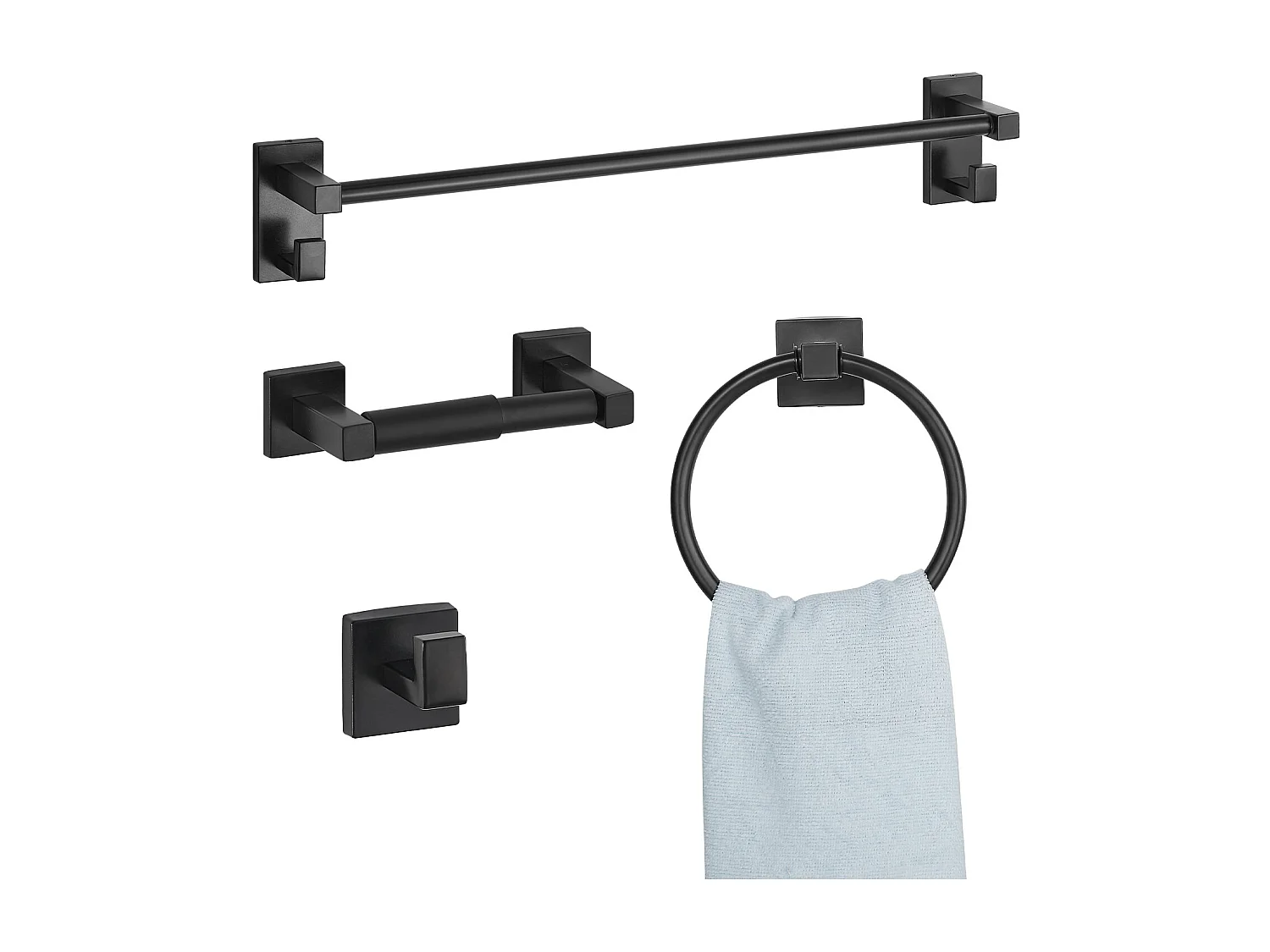 Accessoires de Salle de Bain SucceBuy 4PCs, Porte-Serviettes Mural en Inox 59,5 cm avec Anneau Porte-Serviette, Crochet pour Peignoir et Porte-Papier Toilette