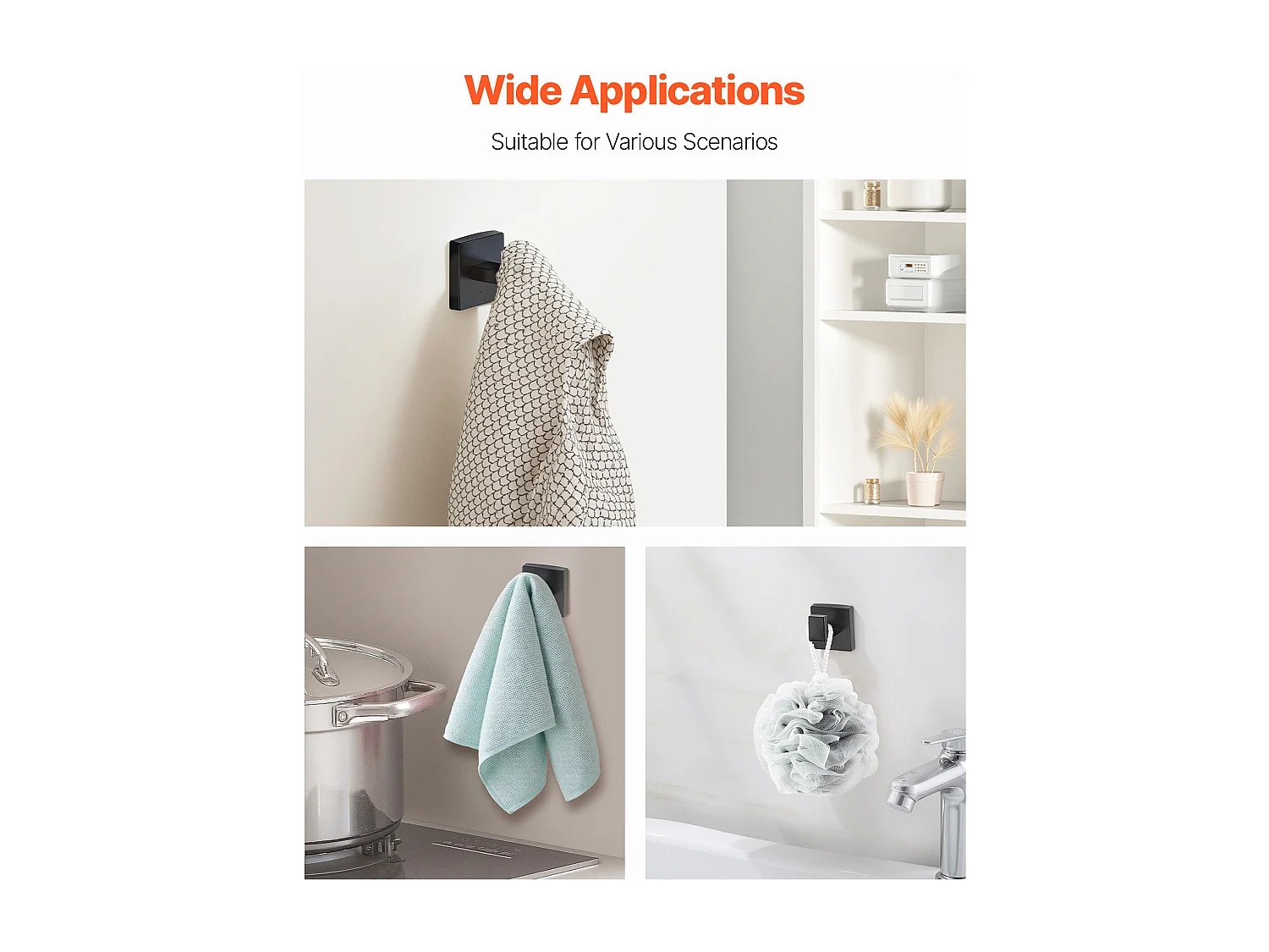 Accessoires de Salle de Bain SucceBuy 4PCs, Porte-Serviettes Mural en Inox 59,5 cm avec Anneau Porte-Serviette, Crochet pour Peignoir et Porte-Papier Toilette