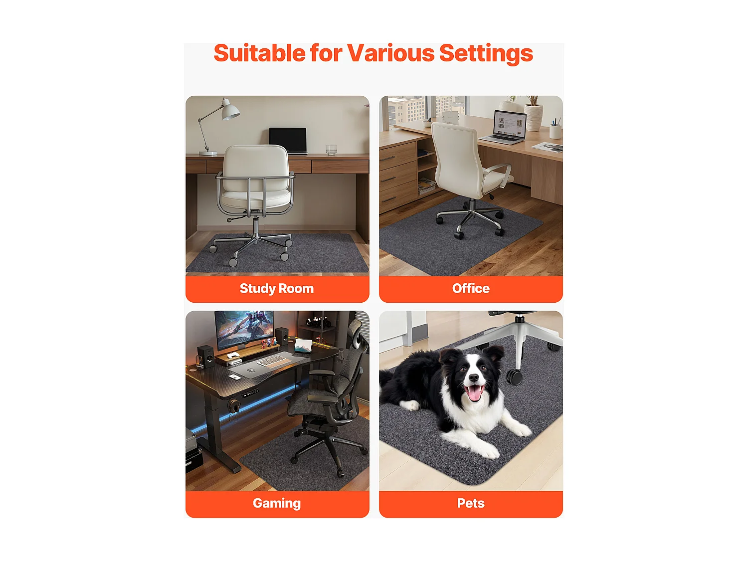 Tappetino Sedia Ufficio SucceBuy di 139,7x88,9 cm, Tappetino di Protezione per Sedie con Rotelle, Protettore per Pavimento Duro con Superficie in Poliestere