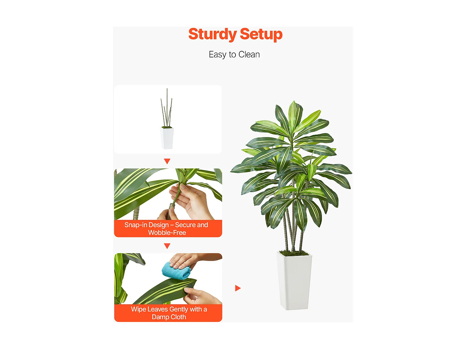 Dracaena Artificiel SucceBuy, 1,5 m, Plante Artificielle Tropicale en Pot Blanc, Faux Arbre Tropical, Fausse Plante Feuilles Polyéthylène pour Salon, Bureau