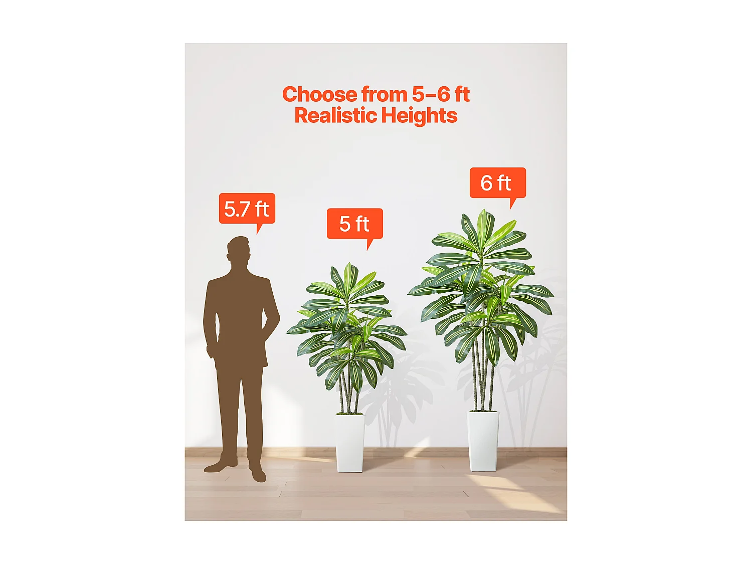 Dracaena Artificiel SucceBuy, 1,5 m, Plante Artificielle Tropicale en Pot Blanc, Faux Arbre Tropical, Fausse Plante Feuilles Polyéthylène pour Salon, Bureau