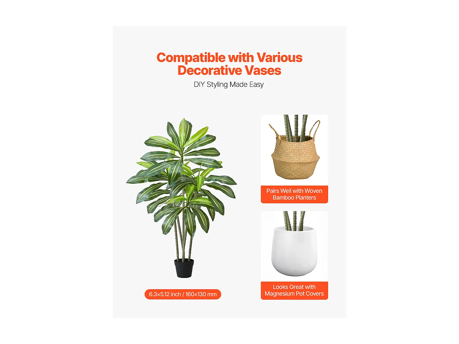 Dracaena Artificiel SucceBuy, 1,5 m, Plante Artificielle Tropicale en Pot Blanc, Faux Arbre Tropical, Fausse Plante Feuilles Polyéthylène pour Salon, Bureau