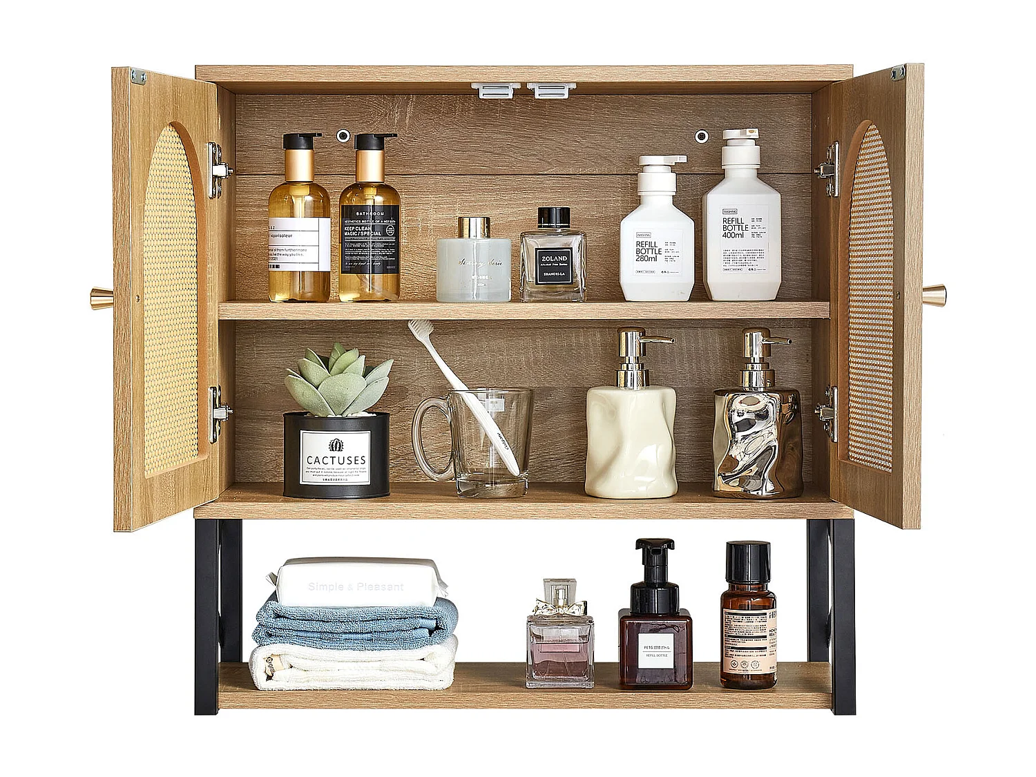 Mobile da Bagno a Parete SucceBuy, con 2 Ante e Ripiano Regolabile, Armadietto Medicinale da Riposto sopra il Water, per Lavanderia