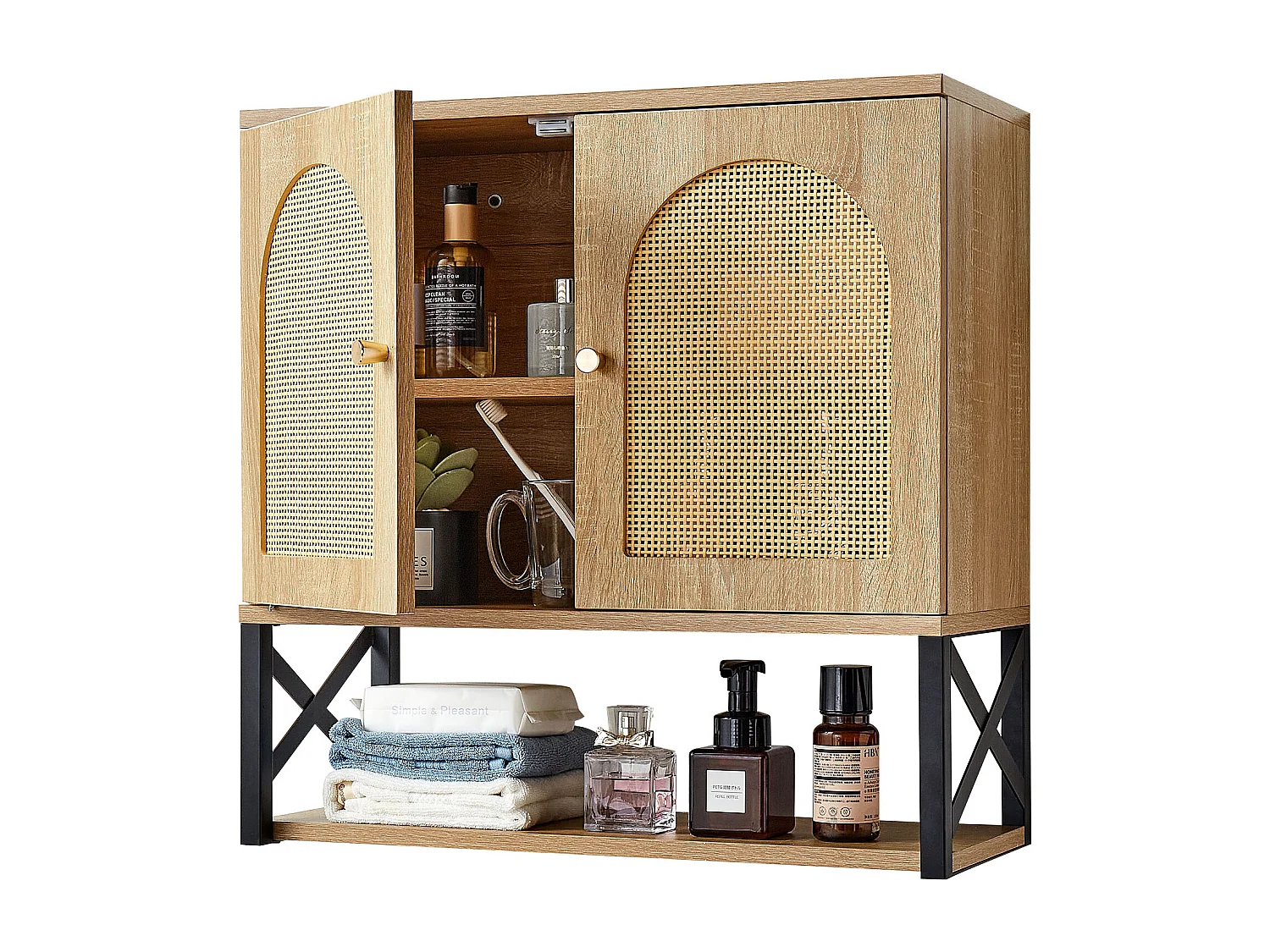 Mobile da Bagno a Parete SucceBuy, con 2 Ante e Ripiano Regolabile, Armadietto Medicinale da Riposto sopra il Water, per Lavanderia